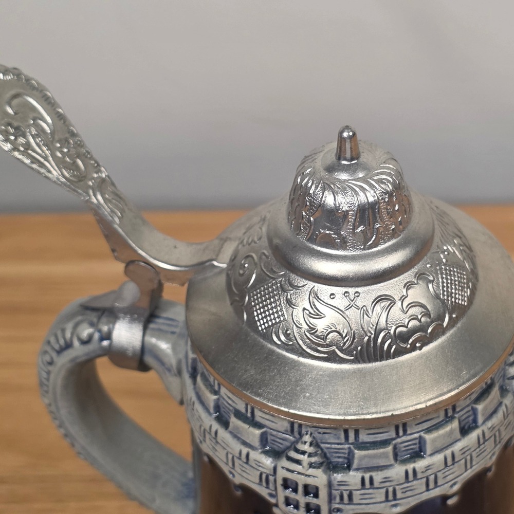 Vintage 60's King West Germany Lidded Beer Stein Hand Painted Ceramic Pewter Lid - Picture 8 of 15